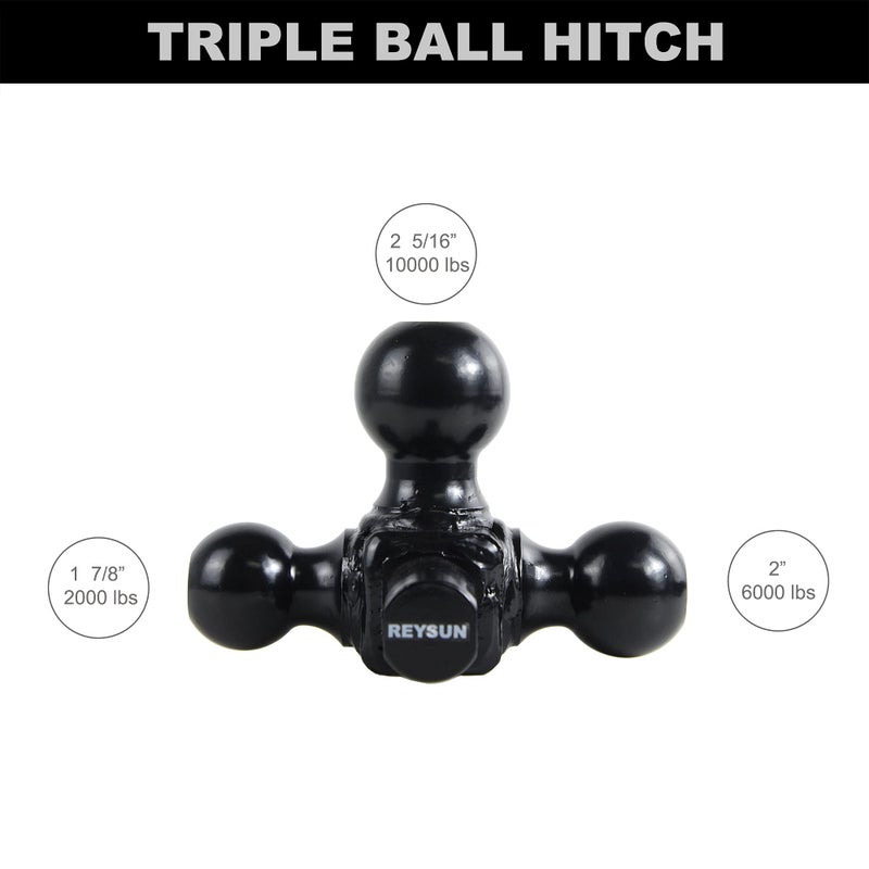 REYSUN 864058HP Trailer Hitch Tri Ball Mount and 360 Swival Tow Shackle  Fits for 2 Inch Receiver  Hitch Pin Included - Image 3